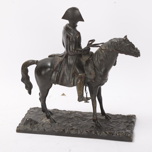 876 - Napoleon Bonaparte on horseback, 19th century bronze sculpture, unsigned, height 24cm, base length 2... 