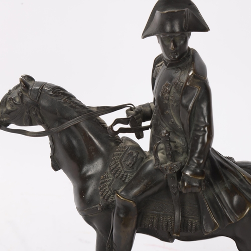 876 - Napoleon Bonaparte on horseback, 19th century bronze sculpture, unsigned, height 24cm, base length 2... 