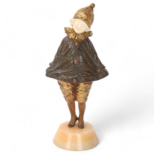 880 - Demetre Chiparus (1886 - 1947), girl in a Pierrot clown costume, parcel-gilt bronze and ivory on ony... 