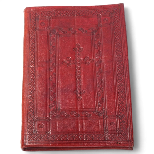 885 - An Amharic (Ethiopian) Bible, red Morocco leather binding, 17cm x 12cm