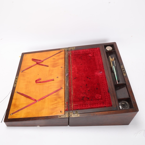 890 - A 19th century rosewood and marquetry inlaid writing slope, length 41cm