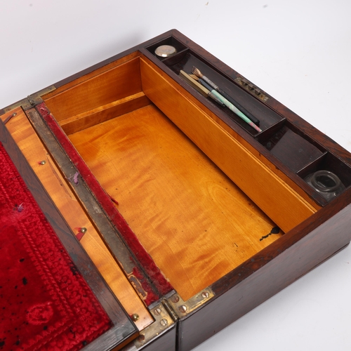 890 - A 19th century rosewood and marquetry inlaid writing slope, length 41cm