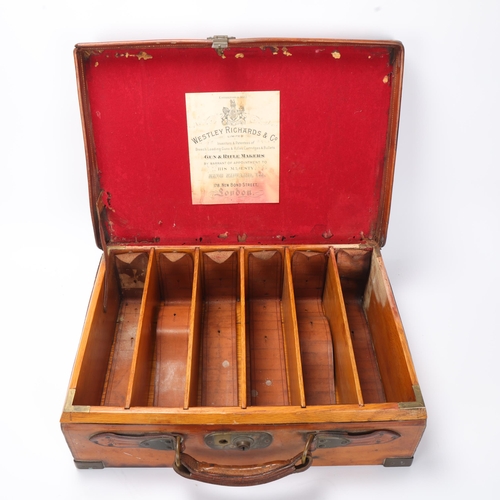 717 - Edward VII brass and leather-bound shotgun cartridge case, by Westley Richards & Co New Bond Street,... 