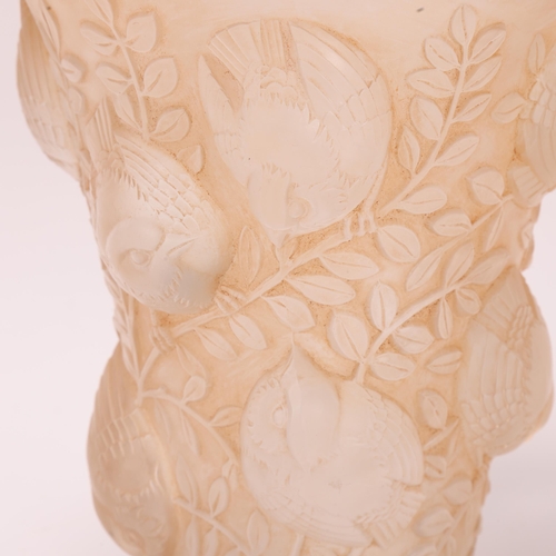 722 - **CONDITION REPORT CHANGE** Rene Lalique St Francois opaque glass vase, circa 1930, with relief bird... 