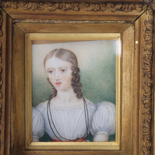 727 - Helen Baillie, miniature portrait of Caroline Coddington aged 12 years 1828, watercolour on ivory, i... 