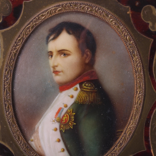 729 - Miniature portrait of Napoleon Bonaparte, watercolour on ivory, unsigned, in original tortoiseshell ... 