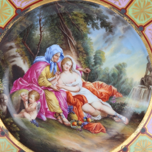 743 - A Vienna porcelain plate depicting Venus and Armida, gilded border, diameter 24.5cm