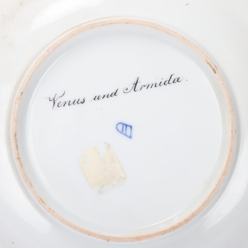 743 - A Vienna porcelain plate depicting Venus and Armida, gilded border, diameter 24.5cm