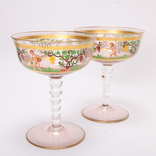 747 - **DESCRIPTION CHANGE** A set of 10 *Venetian/Bohemian* Champagne glasses, with hand painted enamel a... 