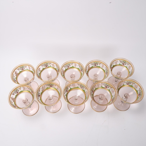 747 - **DESCRIPTION CHANGE** A set of 10 *Venetian/Bohemian* Champagne glasses, with hand painted enamel a... 