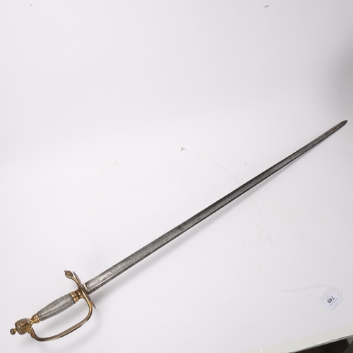 749 - A Georgian sword with silver-bound gilt-brass hilt, folding guard and engraved blade with GR cipher,... 