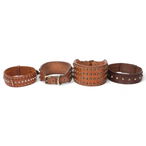 754 - 4 large brass studded leather dog collars, largest width 9.5cm (4)