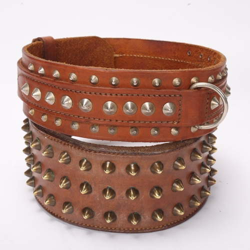 754 - 4 large brass studded leather dog collars, largest width 9.5cm (4)