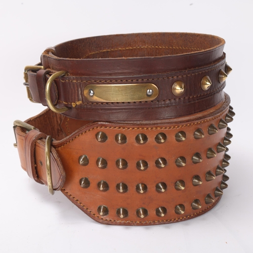 754 - 4 large brass studded leather dog collars, largest width 9.5cm (4)