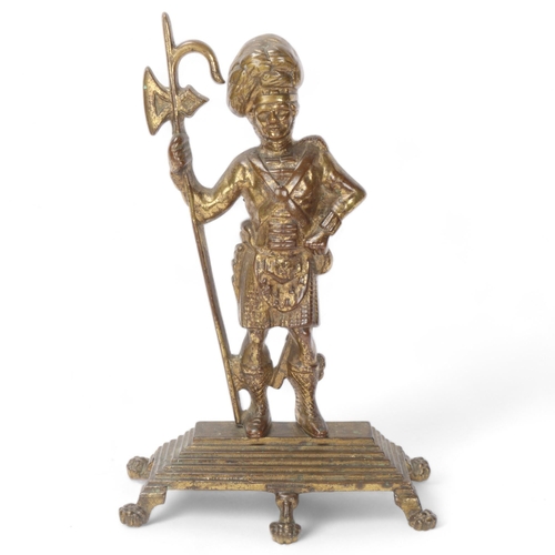 758 - Victorian gilt-brass doorstop in the form of a Scot's Guard, height 33cm