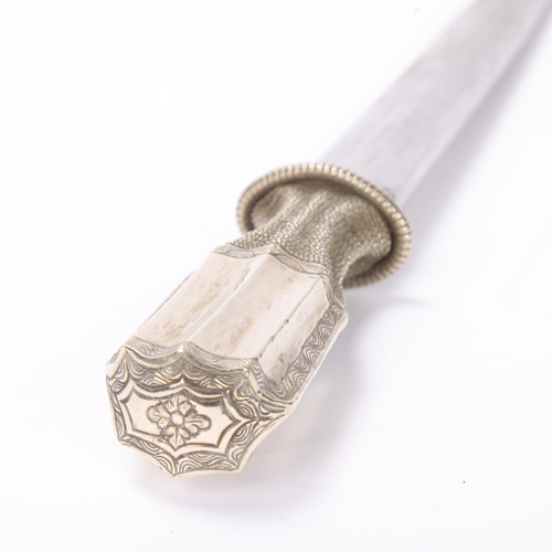 760 - An Indian Sikkim white metal dagger and sheath, 18th-19th century, length 42.5cm, unmarked