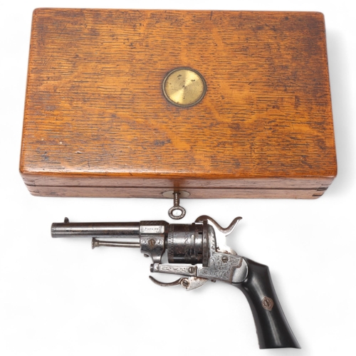 763 - A 19th century pinfire revolver, by D Egg of Pall Mall London, serial no. 7617, barrel length 8.5cm,... 