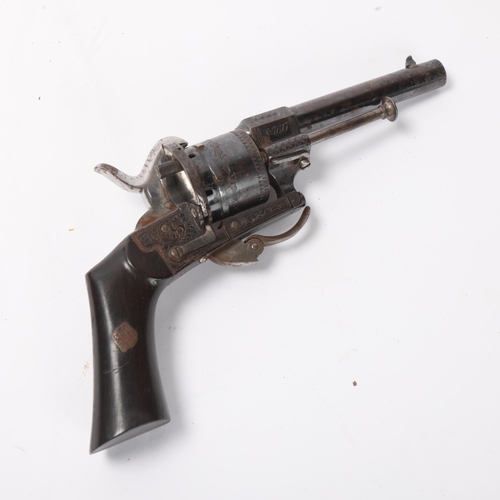 763 - A 19th century pinfire revolver, by D Egg of Pall Mall London, serial no. 7617, barrel length 8.5cm,... 