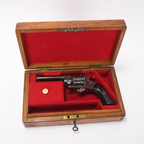 763 - A 19th century pinfire revolver, by D Egg of Pall Mall London, serial no. 7617, barrel length 8.5cm,... 