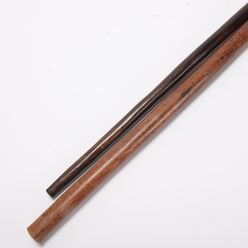 769 - A Zulu lignum vitae ball end stick, length 93cm, and an African hardwood stick with carved head (2)