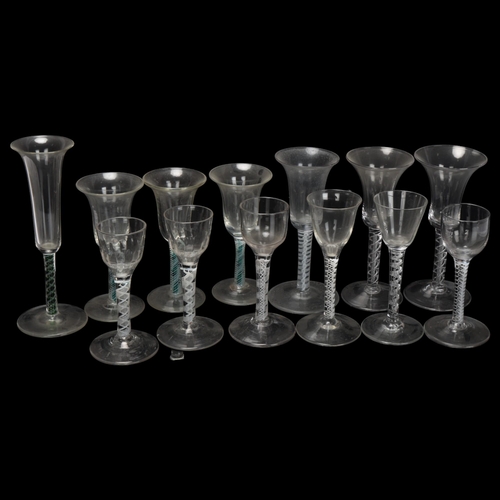 786 - A collection of 18th and 19th century cordial glasses, including several with multi-colour twist ste... 