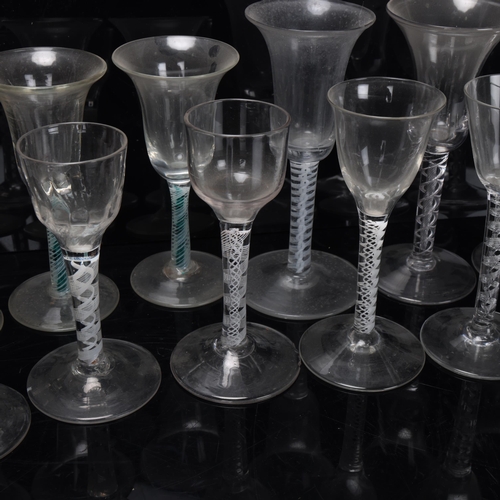 786 - A collection of 18th and 19th century cordial glasses, including several with multi-colour twist ste... 