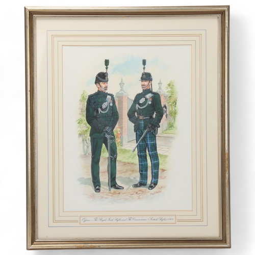 787 - Officers Of The Royal Irish Rifles and The Cameronians (Scottish Rifles) 1905, original watercolour ... 