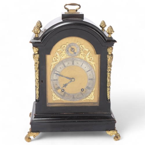 793 - A Victorian ebonised dome-top bracket clock in Georgian style, with gilt-bronze mounts, 8-day brass ... 