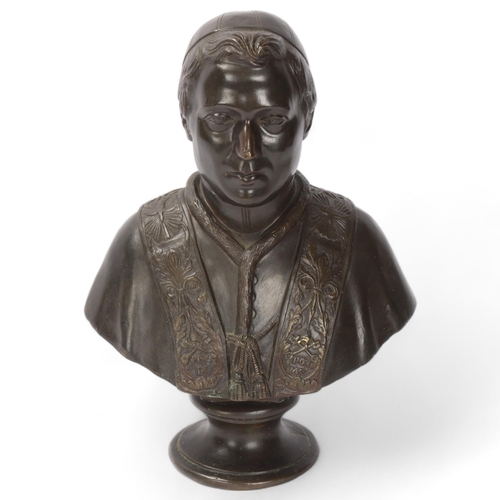 798 - Pope Pius IX, patinated bronze bust, stamped Maurel, height 27cm