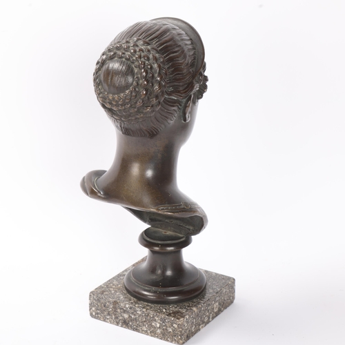 800 - Early 19th century patinated bronze bust of a Greek Goddess, unsigned, on marble base, height 28cm