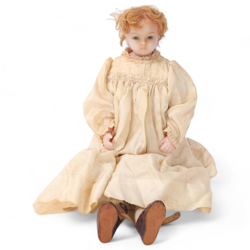 802 - Victorian wax doll with wax limbs and original clothes, length 39cm