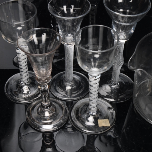 818 - 5 Antique cordial glasses, 4 with spiral twist stems, together with a Georgian glass rinser (6)