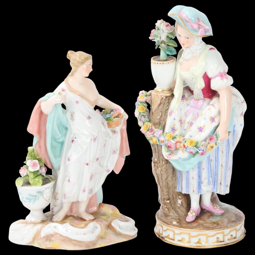 823 - 19th century Meissen porcelain figure of a flower girl, height 17cm, and a Continental porcelain Cla... 