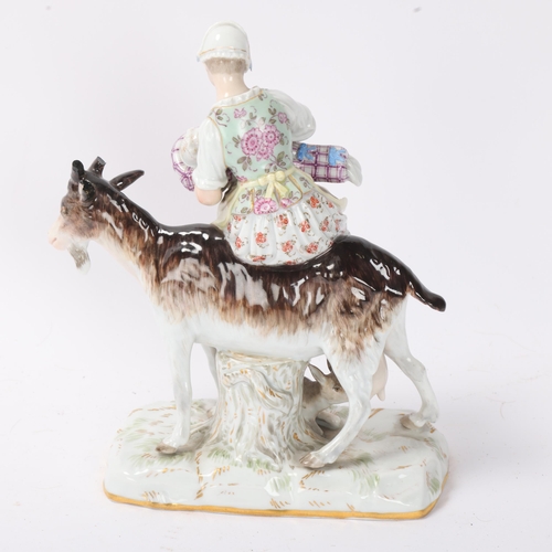 824 - 19th century Meissen porcelain figure of woman and infant on a goat, height 17cm