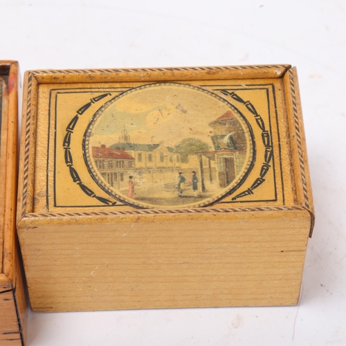 831 - 2 Georgian Whitewood boxes with printed lids, 1 depicting Dover Harbour, width 13cm, labelled Squier... 