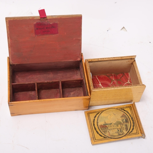 831 - 2 Georgian Whitewood boxes with printed lids, 1 depicting Dover Harbour, width 13cm, labelled Squier... 