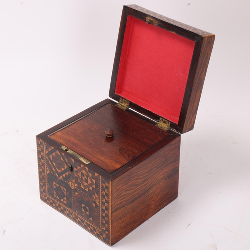 834 - Early 19th century Tunbridge Ware tea caddy, circa 1840, with cube parquetry inlay and inner lid, wi... 