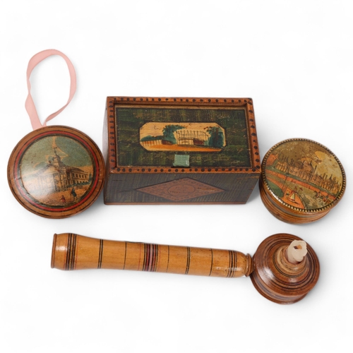 835 - A group of 4 early 19th century Whitewood items, comprising a travelling chamber stick labelled 