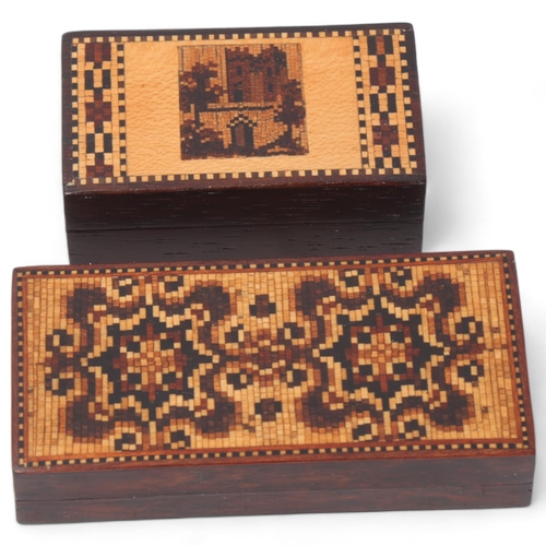 837 - Victorian Tunbridge Ware puzzle box, circa 1870, length 7.5cm, and a trinket box, depicting a church... 