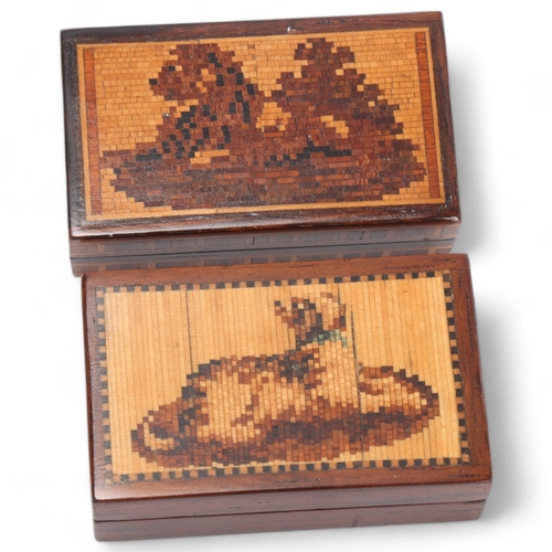 839 - 2 x 19th century Tunbridge Ware miniature boxes, lids depicting a lion and a dog, circa 1870, length... 