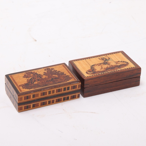 839 - 2 x 19th century Tunbridge Ware miniature boxes, lids depicting a lion and a dog, circa 1870, length... 