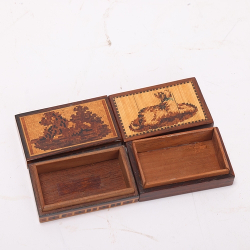 839 - 2 x 19th century Tunbridge Ware miniature boxes, lids depicting a lion and a dog, circa 1870, length... 