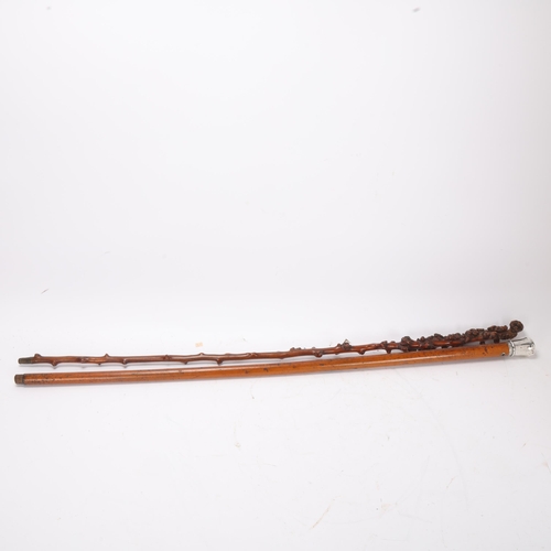 846 - A Georgian unmarked silver-handled Malacca walking cane, and a rootwood cane (2)