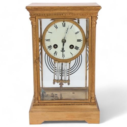 847 - A 19th century French 4-glass regulator mantel clock, with enamel dial, mercury pendulum, and 8-day ... 