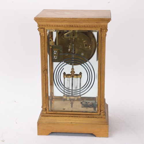 847 - A 19th century French 4-glass regulator mantel clock, with enamel dial, mercury pendulum, and 8-day ... 