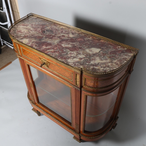 704 - A fine quality French walnut and marquetry inlaid vitrine cabinet, circa 1900, the marble top having... 