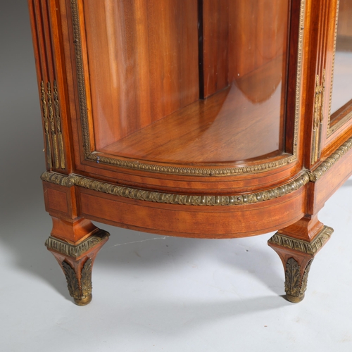 704 - A fine quality French walnut and marquetry inlaid vitrine cabinet, circa 1900, the marble top having... 