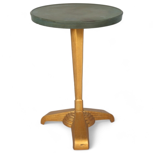 709 - French Art Deco salon table, circa 1930, gilded cast-iron base stamped LV (LOUIS VUITTON), with orig... 