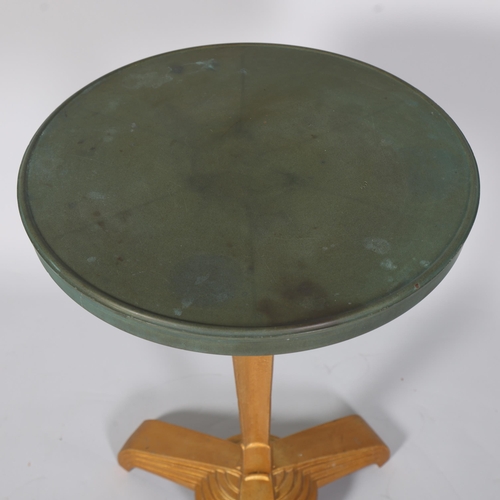 709 - French Art Deco salon table, circa 1930, gilded cast-iron base stamped LV (LOUIS VUITTON), with orig... 