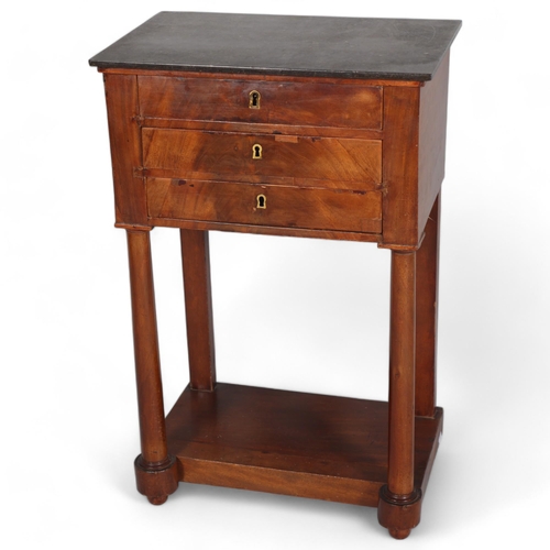 711 - Georges Jacob of Paris, French Empire mahogany 3-drawer side table, circa 1800 - 1810, with black ma... 